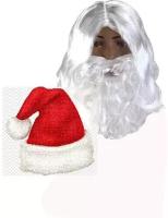 Комплект Санта Клауса - парик, борода с усами, колпак