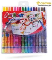 Мелки цветные восковые для рисования Crown "ArtStory" выкручивающиеся / Набор карандашей из 16 цветов / для творчества детей, для школы и детского сада