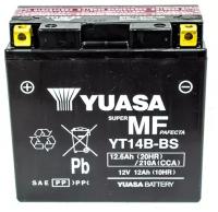 Аккумулятор мотоциклетный Yuasa AGM 12V 12Ah сухозаряженный АКБ в комплекте с электролитом (YT14B-BS)