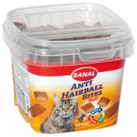 Лакомство для кошек SANAL Anti Hairball Malt Bites подушечки с солодовой пастой и витаминами A, D, E