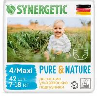 Дышащие ультратонкие детские подгузники SYNERGETIC Pure&Nature, 4 / MAXI (7-18 кг), 42шт