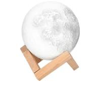 Светильник-ночник 3D шар Луна, на деревянной подставке с пультом управления, 15 см
