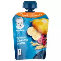 Пюре Gerber груша, малина, злаки (с 6 месяцев) 90 г, 1 шт