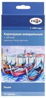 ГАММА Акварельные карандаши Лицей 12 цветов + кисть (221118_02), 12 шт