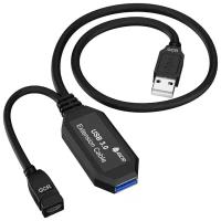 GCR Удлинитель активный 5.0m USB 3.0, AM/AF, OD:5.0mm, черный, с усилителем сигнала, доп.питание micro