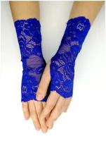 Кружевные митенки для девочек Senjorita/перчатки детские/синие перчатки к нарядному платью/карнавальные ажурные перчатки