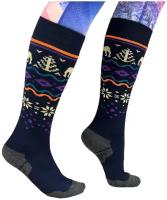 Носки сноубордические, горнолыжные, женские BroStuff Reindeer merino black blue, размер M (eu 35-38)