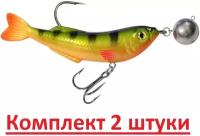 Воблер AQUA JIG-DOK с чебурашкой 77mm, цвет 048 (окунь), 2 штуки