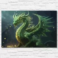 Картина по номерам на холсте новый год деревянный зеленый дракон (год дракона, рождество, фэнтези) - 12786 40х60