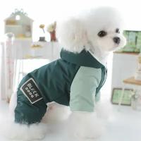 одежда для собак, зимний комбинезон для собак мелких и средних пород, зеленый,XS, ОШ 19, ОГ 29