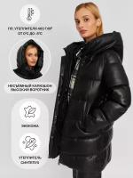 Тёплая стёганая куртка-пальто из экокожи с капюшоном, цвет Черный, размер L 023345250164