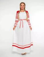 Платье в славянском стиле женское льняное белое свадебное макси с длинным рукавом оверсайз Белые Росы 48-52 размер