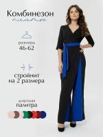 Комбинезон TwinTrend женский брючный вечерний нарядный классический брюки клеш палаццо, 56, черный/синий