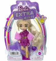 Кукла Mattel Barbie Мини-кукла Экстра Модница в мерцающем платье с меховой накидкой HJK67