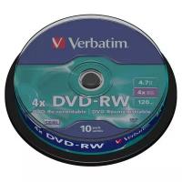 Носители информации DVD-RW, 4x, Verbatim Serl Matt Silver, Cake/10, 43552