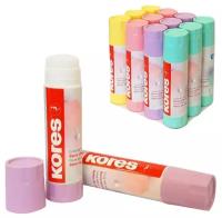 Клей-карандаш 20г Kores Pastel ассорти:розовый, желтый, фиолетовый,мятный