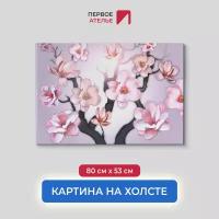 Картина на стену на холсте для интерьера первое ателье "Цветение сакуры" 80х53 см (ШхВ), на деревянном подрамнике Premium