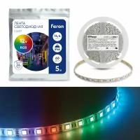 Лента светодиодная, 60SMD(5050)/m 14.4W/m 12V IP65 5m RGB, LS607 FERON