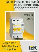 (1 шт.) Выключатель автоматический дифференциального тока 2п C 16А 30мА тип AC 4.5кА АД-12 IEK MAD10-2-016-C-030-1. VE24RU. TR1 "