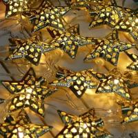 Гирлянда светодиодная Звезды золотые металлические 4 метра, 20 фигурок-ламп, размер звездочки 7 см