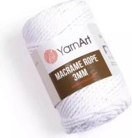 Пряжа YarnArt Macrame Rope 3mm - 1 шт, цвет 751 белый (Ярнарт Макраме Ропе 3мм) Шнур для вязания, 250г, 63м, 60%хлопок 40%вискоза с полиэстером