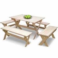 Комплект садовой мебели "на 8-10 человек" (1,2м) складной деревянный (Стол, 4 лавки)