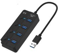 USB 3.0 Hub 4-портовый высокоскоростной / USB-разветвитель для жестких дисков / USB флеш-накопитель / удлинитель-адаптер / чёрный
