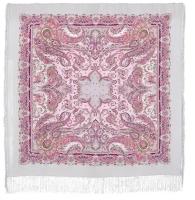Платок Павловопосадская платочная мануфактура,130х130 см, серый, розовый