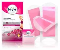 Восковые полоски Veet Easy gel, для чувствительных участков тела, бикини, с ароматом бархатной розы и эфирными маслами, 14 шт