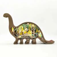 Декоративный светильник светодиодный 3 режима/ резная деревянная интерьерная фигурка динозавра/светодиодная фигура