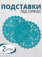 Подставка под горячее круглая 20 см, силикон 2шт, цвет синий