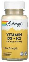 Solaray, витамины D3 и K2, без сои, 60 растительных капсул