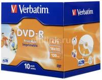 Оптический диск DVD-R VERBATIM 4.7Гб 16x, 10шт., jewel case, printable [43521]