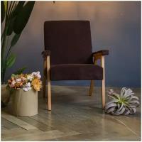Кресло с деревянными подлокотниками Лама, массив бука, водоотталкивающая ткань, коричневый