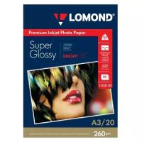 Lomond 1103130 (Super Glossy Bright) -односторонняя Суперглянцевая,ярко-белая A3 260g/m, 20 лист