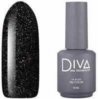 Гель лак для ногтей с блестками Diva Nail Technology плотный, темный, черный, 15 мл