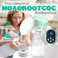 Молокоотсос электрический электронный, беспроводной (зарядка через usb провод): 3 режима массажа 9 скоростей сцеживания