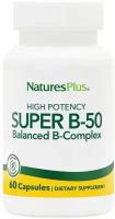 Витамины группы B, комплекс Natures Plus Super B-50, 60 капсул / Добавка для иммунитета, сердца, нервной системы / Для взрослых, мужчин и женщин