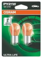 Лампа накаливания Osram PY21W (BAU15s) YELLOW Ultra Life 12V, 2шт, 7507ULT-2бл