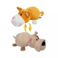 1toy Игрушка"Вывернушка 2в1"(35*15*17см) плюш,8 шт. в кор.(57*37*28 см.) Оранжевый кот-Бульдог Т10926