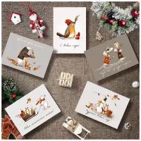 Набор новогодних мини открыток для поздравлений, сказочные животные, 5 шт., 7,5х10,5 см
