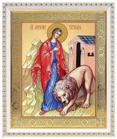 Мученица Татиана Римская со львом (лик № 037), икона в белой пластиковой рамке 17,5*20,5 см