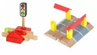 набор дополнительных элементов для детской деревянной железной дороги - регулируемый светофор с тормозом и переезд с шлагбаумами