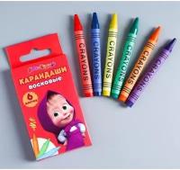 Восковые карандаши Маша и медведь, набор 6 цветов, высота 1 шт - 8 см, диаметр 0,8 см
