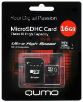 Карта памяти microSDHC Qumo QM16GMICSDHC10U1 16 Гб класс 10 UHS-I - 90*10 МБ/с 10 FULL HD 1080 Video - с адаптером SD