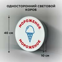 Световая вывеска на стену "Мороженое 2", Односторонний Круглый Фасадный Настенный Лайтбокс, Объемный короб с подсветкой