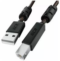 GCR Кабель PROF 3.0m USB 2.0, AM/BM, черно-прозрачный, ферритовые кольца, 28/24 AWG, экран, армированный, морозостойкий