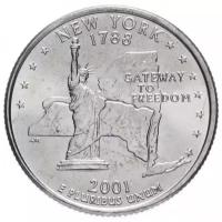 Памятная монета 25 центов (квотер, 1/4 доллара). Штаты и территории. Нью Йорк. США, 2001 г. в. Монета в состоянии UNC (без обращения)