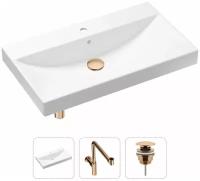 Комплект 3 в 1 Lavinia Boho Bathroom Sink 21520647: врезная фарфоровая раковина 80 см, металлический сифон, донный клапан