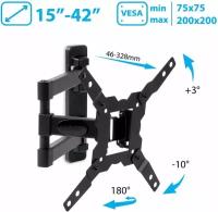 Кронштейны для техники Kromax Кронштейн настенный Kromax GALACTIC-12 15-42" (наклон -3°/+10°, поворот 180°, до 25 кг, черный)